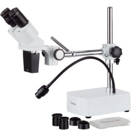 Amscope Microscopio compacto de brazo articulado estéreo de lente fija 10X-20X con luz LED de cuello de cisne