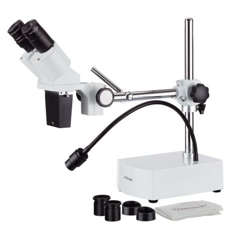 Amscope Microscopio compacto de brazo articulado estéreo de lente fija 10X-20X con luz LED de cuello de cisne