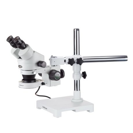 Amscope Microscopio con zoom estéreo 3.5X-90X en soporte de brazo con luz LED de 80