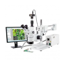 Amscope Microscopio de zoom estéreo con soporte de brazo trinocular 2x-225x + cámara de 18MP