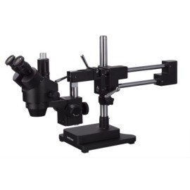 Amscope Microscopio de zoom estéreo trinocular simul-focal negro 3.5X-90X con soporte de brazo doble