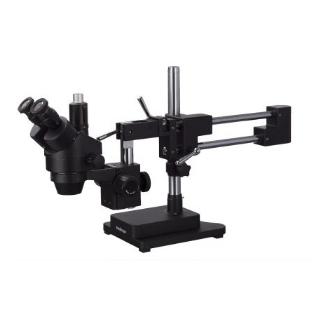 Amscope Microscopio de zoom estéreo trinocular simul-focal negro 3.5X-90X con soporte de brazo doble