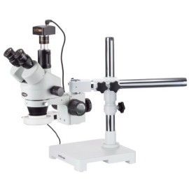 Amscope Microscopio estéreo con soporte de brazo LED Trinocular 3.5X-90X + cámara de 5MP