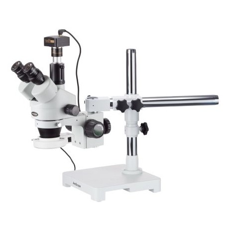 Amscope Microscopio estéreo con soporte de brazo LED Trinocular 3.5X-90X + cámara de 5MP